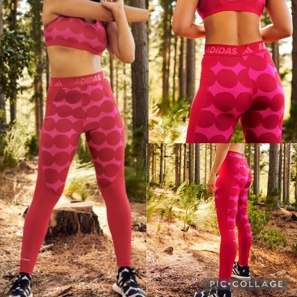 adidas Pants - NWT Adidas x Marimekko Tech fit Prime Long Tights Red Geometric Print Size S